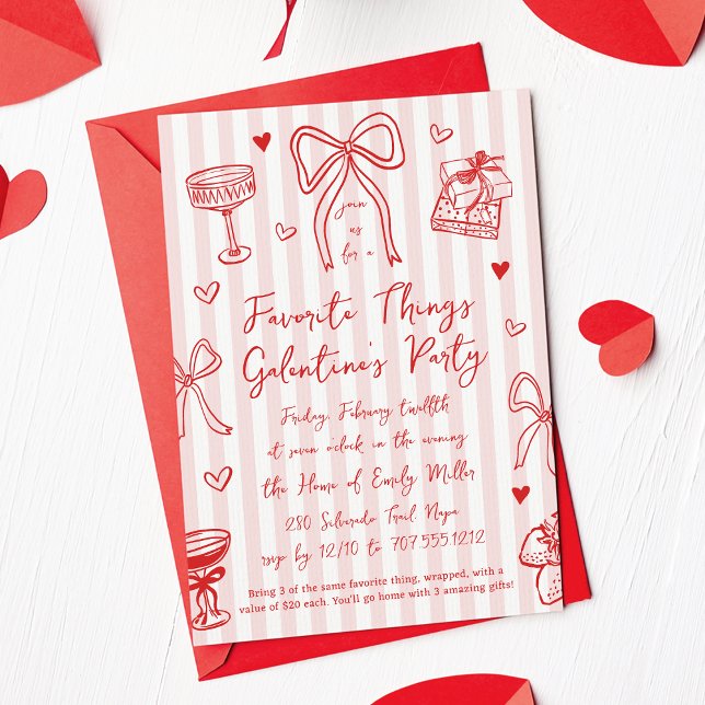 Convite Pink & Red Favorite Things Galentine’s Day Party (Criador carregado)