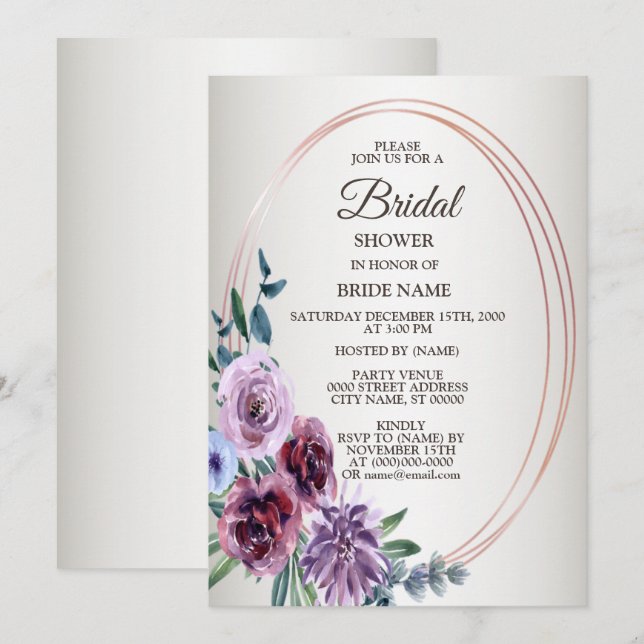 Convite Pink Red Floral Geometric Watercolor Bridal Shower (Frente/Verso)