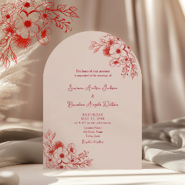 Convite Pink Red Floral QR Code Wedding