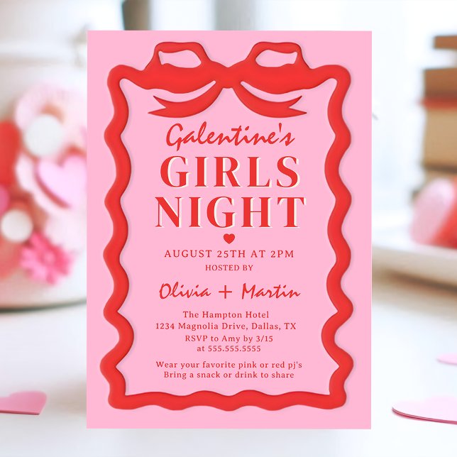 Convite Pink Red Galentine's Girls Night Party Invitation (Criador carregado)