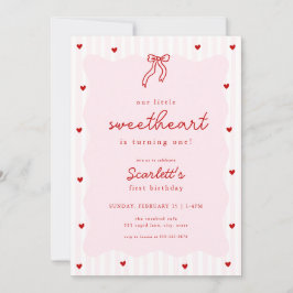 Convite Pink Red Heart Little Sweetheart Birthday Invite