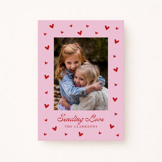 Convite Pink Red Hearts One Photo Valentines Day Card (Criador carregado)