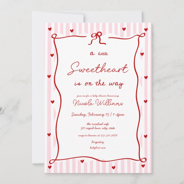 Convite Pink Red Little Sweetheart Baby Shower Invitation (Frente)