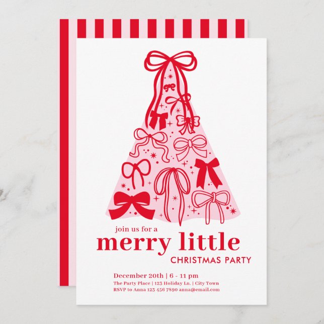 Convite Pink Red Merry Little Christmas Holiday Party (Frente/Verso)