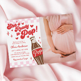 Convite Pink Red She's Ready to Pop Baby Shower Photo