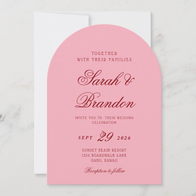 Convite Pink Red Valentines Minimalist Script Wedding (Frente)
