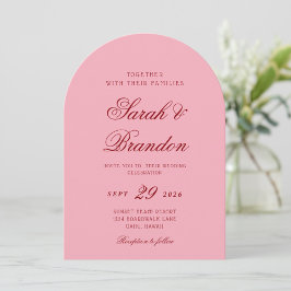 Convite Pink Red Valentines Minimalist Script Wedding