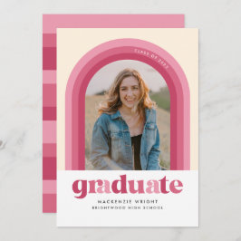 Convite Pink Retro Arch Graduation Announcement
