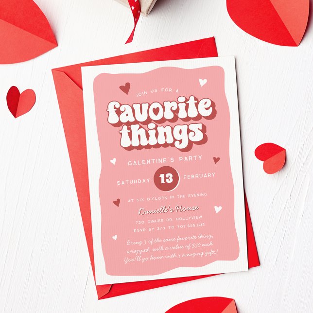 Convite Pink Retro Favorite Things Galentine’s Day Party (Criador carregado)