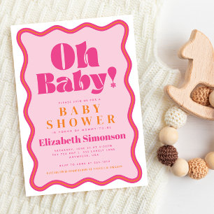Convite Pink Retro Oh Baby Quadro Ondulado Baby Shower