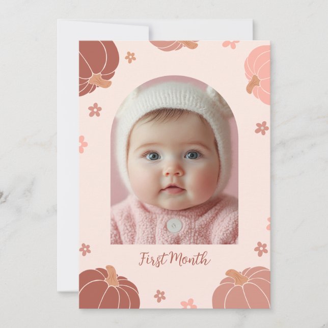 Convite Pink Retro Pumpkin First Birthday Photo Banner (Frente)