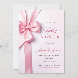 Convite Pink Ribbon Bow Baby Shower