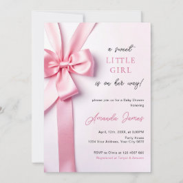 Convite Pink Ribbon Bow Baby Shower Sweet Little Girl