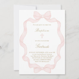 Convite pink ribbon frame Baptism Invitation