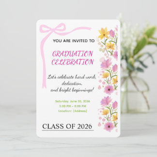 Convite Pink Ribbon Graduation Party Invitation