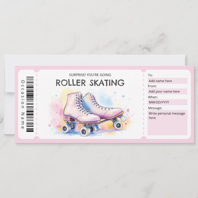Convite Pink Roller Skating Ticket Gift Certificate (Frente)