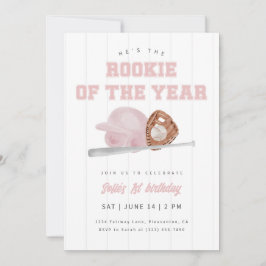 Convite Pink Rookie of the Year Baseball First Birthday