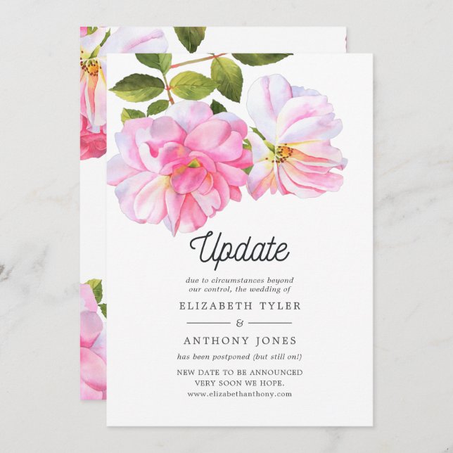 Convite Pink Rose Garden adiou Atualização de Casamento (Frente/Verso)
