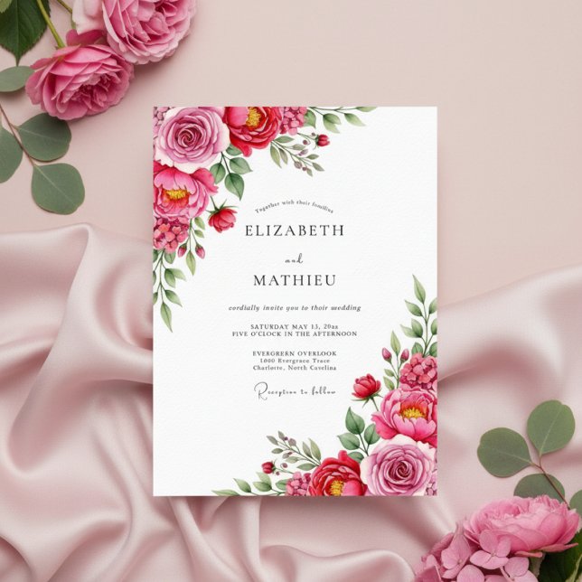 Convite Pink Rose Painterly Flourish Wedding (Criador carregado)