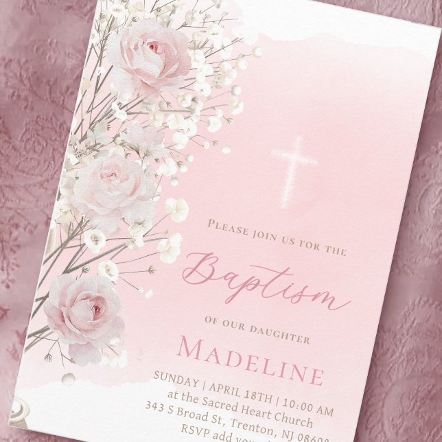 Convite pink roses and baby's breath | Baptism baby girl  (Criador carregado)