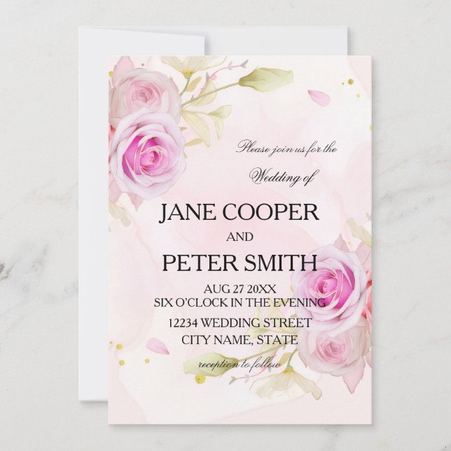 Convite Pink roses arrangement Wedding Invitation (Frente)