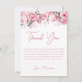 Convite Pink Roses Bridal Shower Thank You Card