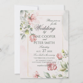 Convite Pink Roses floral Wedding Invitation