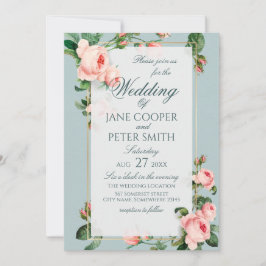 Convite Pink roses floral Wedding Invitation