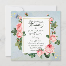 Convite Pink Roses floral Wedding Invitation