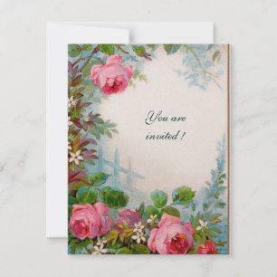 Convite PINK ROSES & JASMINES champanhe branco metálico