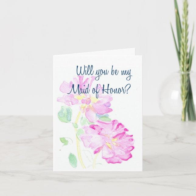Convite Pink Roses Maid of Honor Request (Frente)