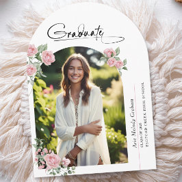 Convite Pink Roses Script Photo Graduation Announcement