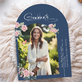 Convite Pink Roses Script Photo Graduation Announcement