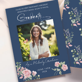 Convite Pink Roses Script Photo Graduation Announcement