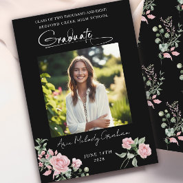 Convite Pink Roses Script Photo Graduation Announcement