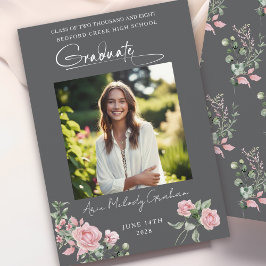 Convite Pink Roses Script Photo Graduation Announcement