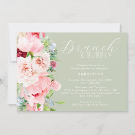 Convite Pink Sage Green Watercolor Floral Bridal Brunch