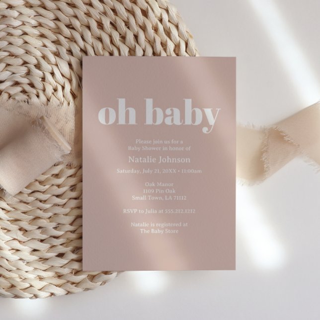 Convite Pink Sandstone Typography Oh Baby Shower (Criador carregado)