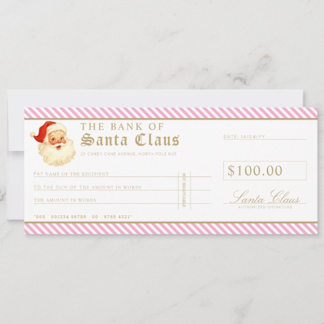 Convite Pink Santa Cheque Gift Voucher Card (Frente)