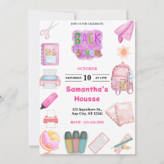 Convite Pink School tools girl Birthday