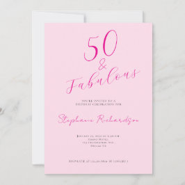 Convite Pink Script Fifty and Fabulous 50th Birthday Party