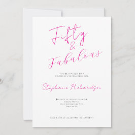 Convite Pink Script Fifty and Fabulous 50th Birthday Party