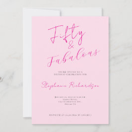 Convite Pink Script Fifty and Fabulous 50th Birthday Party