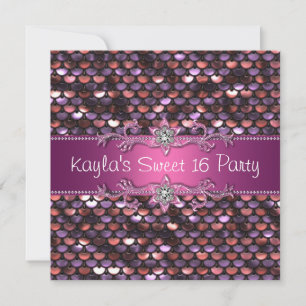 Convite Pink Sequin Jewel Hot Pink 16 Party