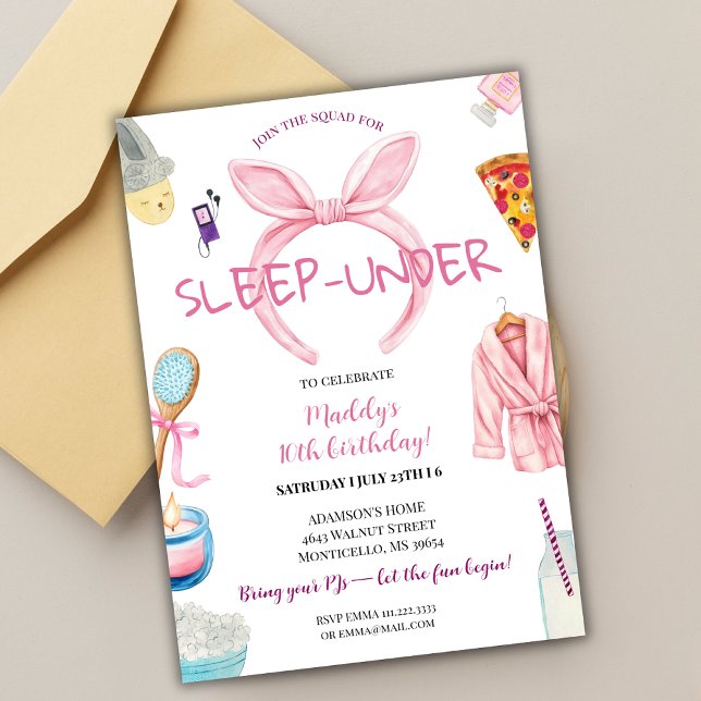 Convite Pink Sleep Under Pajama Slumber Birthday Party (Criador carregado)