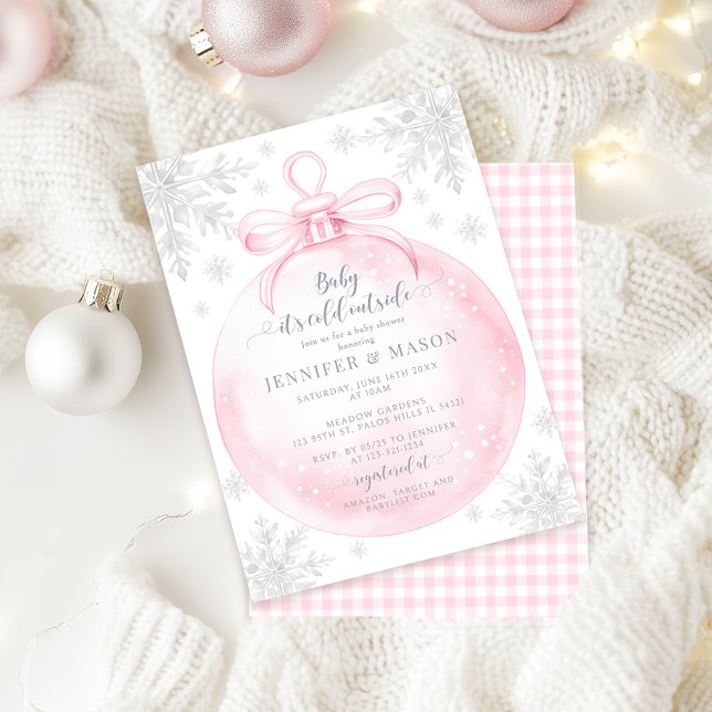 Convite Pink Snowflake Christmas Winter Baby girl shower (Criador carregado)