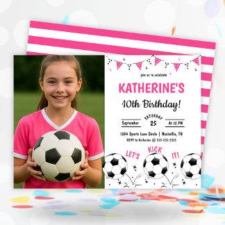 Convite Pink Soccer Photo Birthday
