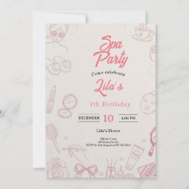 Convite Pink Spa Party Invitation for Girl's 7th Birthday