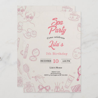 Convite Pink Spa Party Invitation for Girl's 7th Birthday