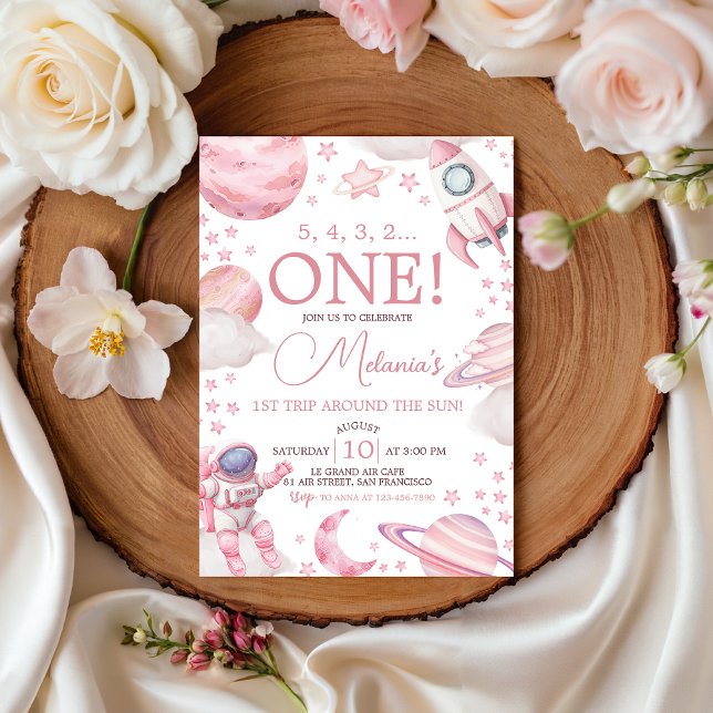 Convite Pink Space 1st Trip Around the Sun Invite (Criador carregado)